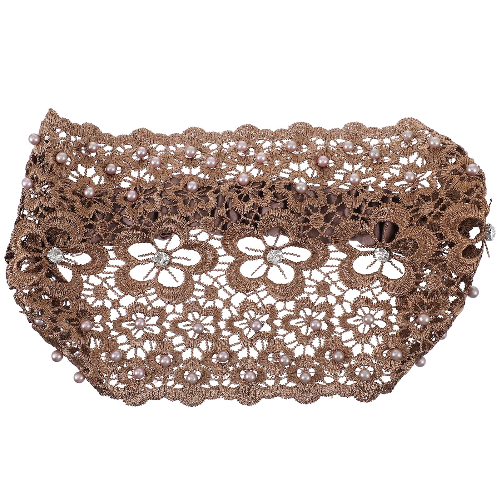 FRCOLOR Women Lace Headbands Vintage Floral Wide Floral Pearl Lace Turban Boho Bandana Headwrap Anti Slip Bohemian Hair Accessories for Face Washing Making Up khaki