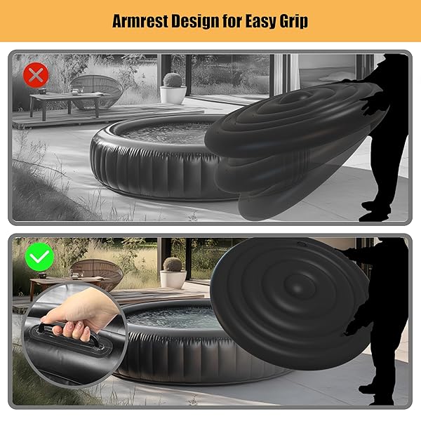 SIBOSEN INFLATABLE HOT TUB COVER WITH HANDLE, ONE SIZE FITS ALL PORTABLE HOT TUB COVER UPGRADE INSULATED THERMAL ENERGY SAVING HOT TUB LID PROTECTOR OUTDOOR WINDPROOF RAIN-PROOF SNOW-PROOF (BLACK)