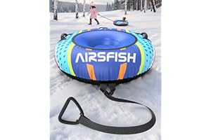 Snow Tube with Towable Leash, AirsFish Inflatable Snow Sled Heavy Duty Cover Wear-Resistant & Antifreeze Material Sledding Tubes for Winter Sports