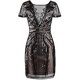 Vijiv 1920s Short Prom Dresses V Neck Inspired Sequins Cocktail Flapper Dress
