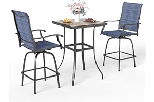 Sophia & William Outdoor Bar Set, Patio Bar Table and Chairs Set, Bar Height Patio Set - 2 x Swivel Bar Chairs(Blue), 1 x Square Bar Table(Wood-Like)