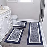 Pauwer 3 Piece Bath Mat Set, Non-Slip Plush Rugs, Absorbent Shaggy Set With U-Shaped Contour Toilet Mat for Bathroom, Bedroom, Living Room, Navy