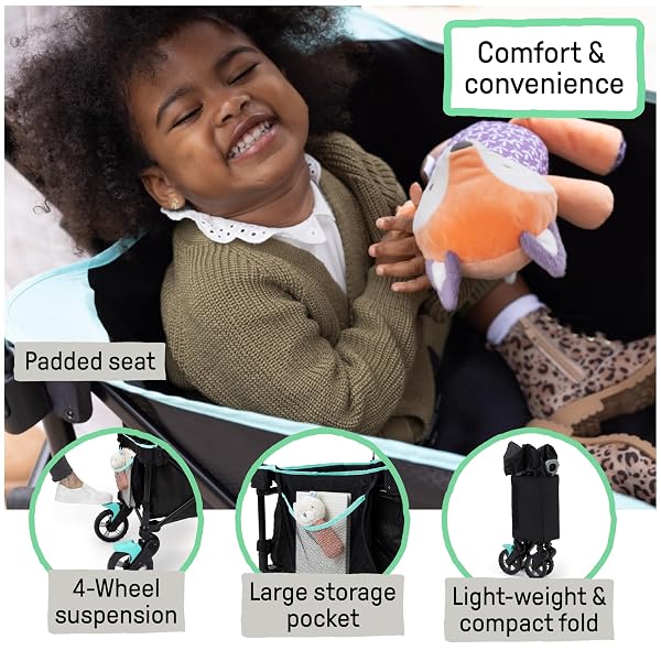INGENUITY INGENUITY POP ‘N RIDE LIGHTWEIGHT STROLLER WAGON – FACE-TO-FACE SEATS FOR 2 WITH 3-POINT HARNESSES & SUN CANOPY