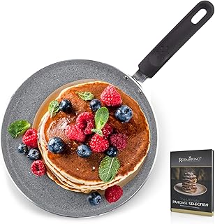 ROSMARINO Aluguss Crepespfanne für Induktion - Preisgekröntes Antihaftbeschichtung entiwickelt in Deutchland - Aluminiumguss Pfannkuchenpfanne mit Glatt Mineral Beschichtung (Black Lava Stone)