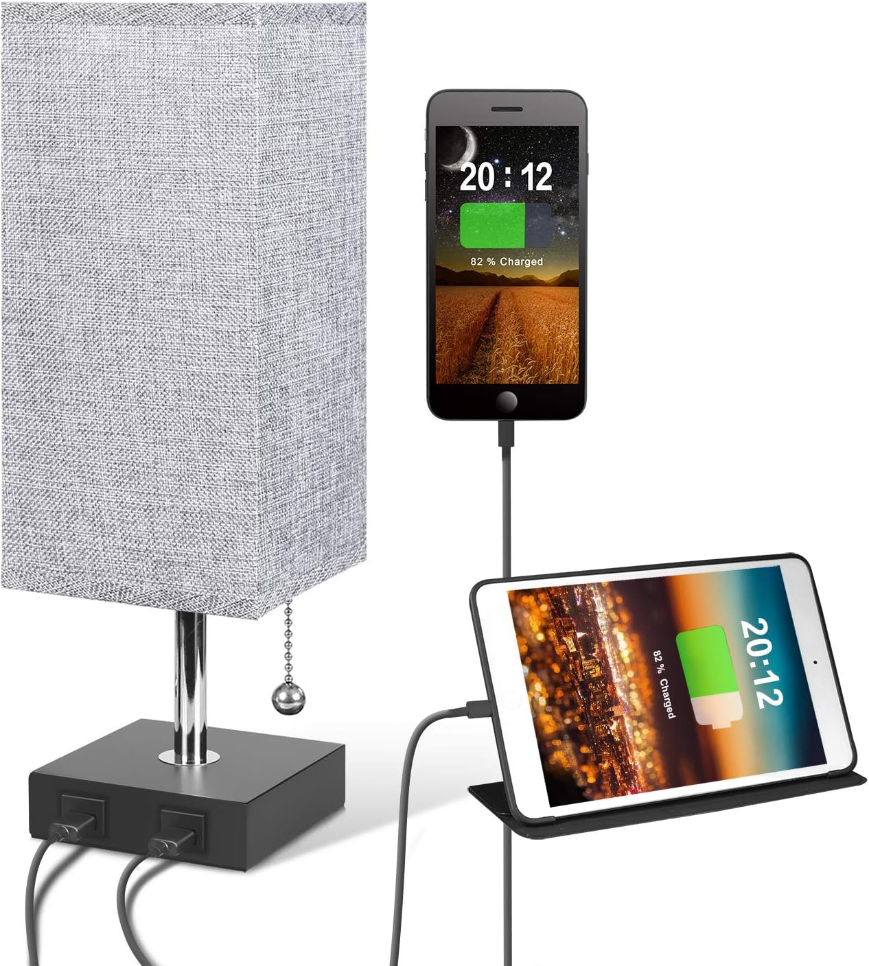Kakanuo Minimalist Square Black Base Nightstand Lamp With Fabric Shade Bedside Table Desk Lamp With 2 Usb Charging Perfect For Bedroom Nightstand Guest Room Living Room Office Lighting Indoor Lighting