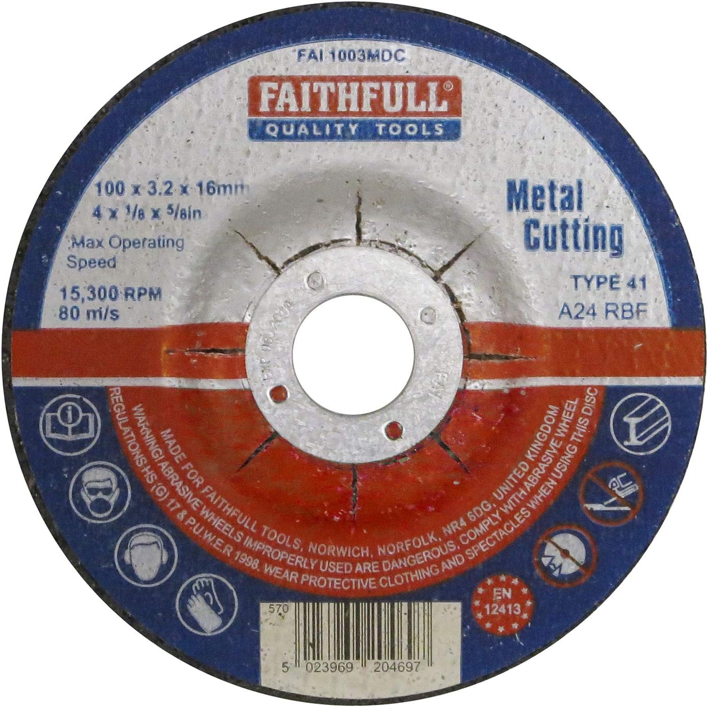 Faithfull FAI1003MDC Metal Cutting Disc Depressed Centre 100 x 3.2 x 16, Others
