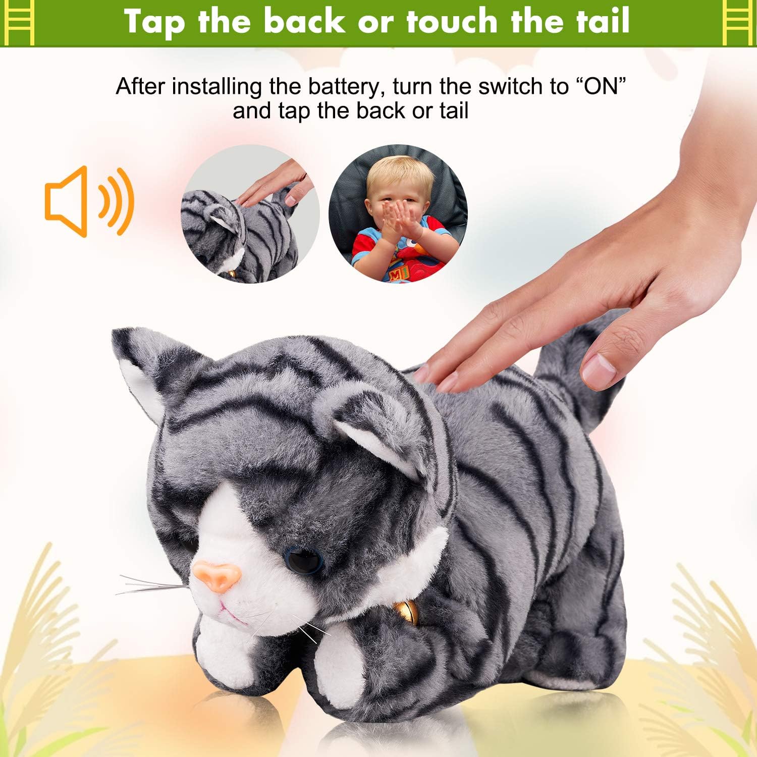 Marsjoy Grey Robot Cat Plush Cat Plush Cat Interactive Meow Kitten Touch Control Electronic Pet Robotic Cat Toy Animated Toy for Girl Child L: 12 - Image 4