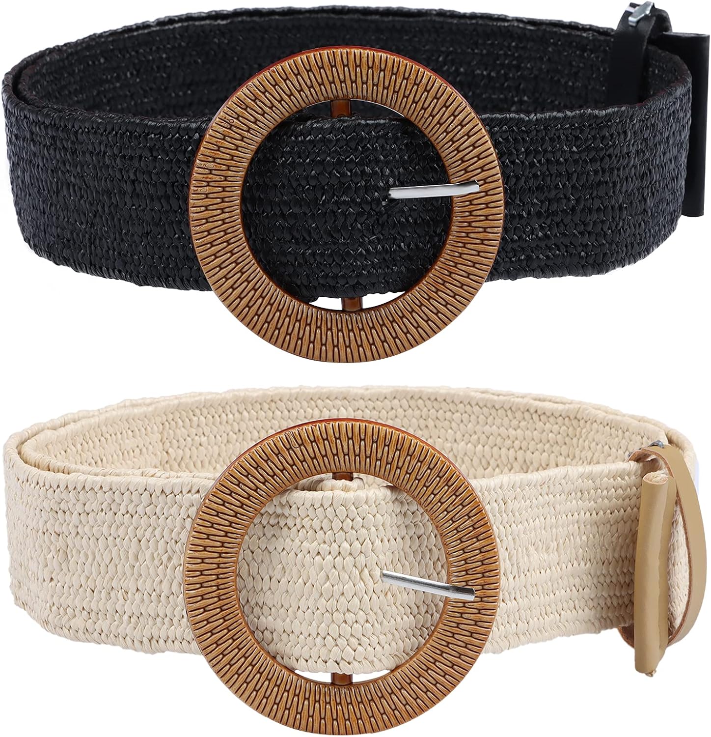 2 Pieces Straw Woven Waist Belt Women Dress Fashion Elastic Waist Belt