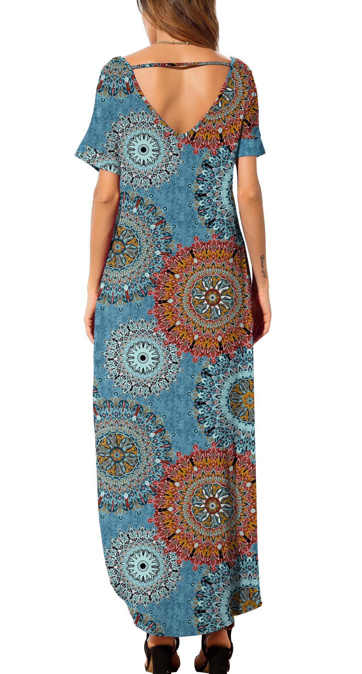 grecerelle women's casual loose pocket long dress short sleeve split maxi dresses