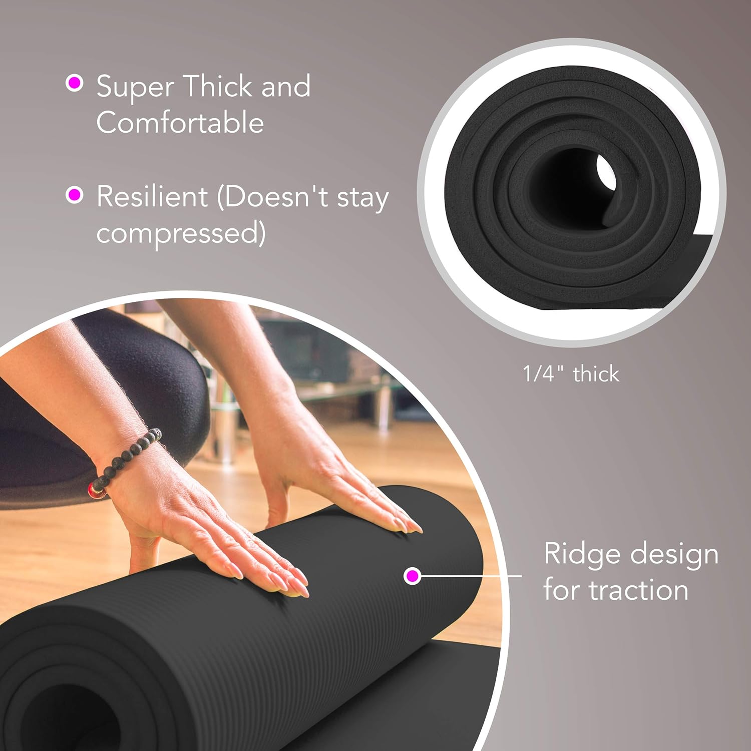 HemingWeigh Super Thick Extra Comfy Moisture-Resistant Durable NBR Yoga Mat 1/4 Inch Light Weight; Perfect for Yoga Exercise Workout Mat with Carrying Strap; 6 x 2 Feet Black : Sports & Outdoors