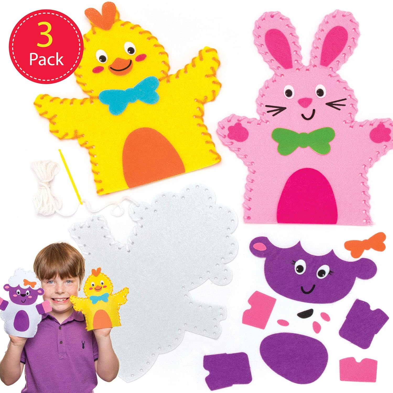 Baker Ross Easter Hand Puppet Sewing Kits (Pack of 3) Easter Crafts For