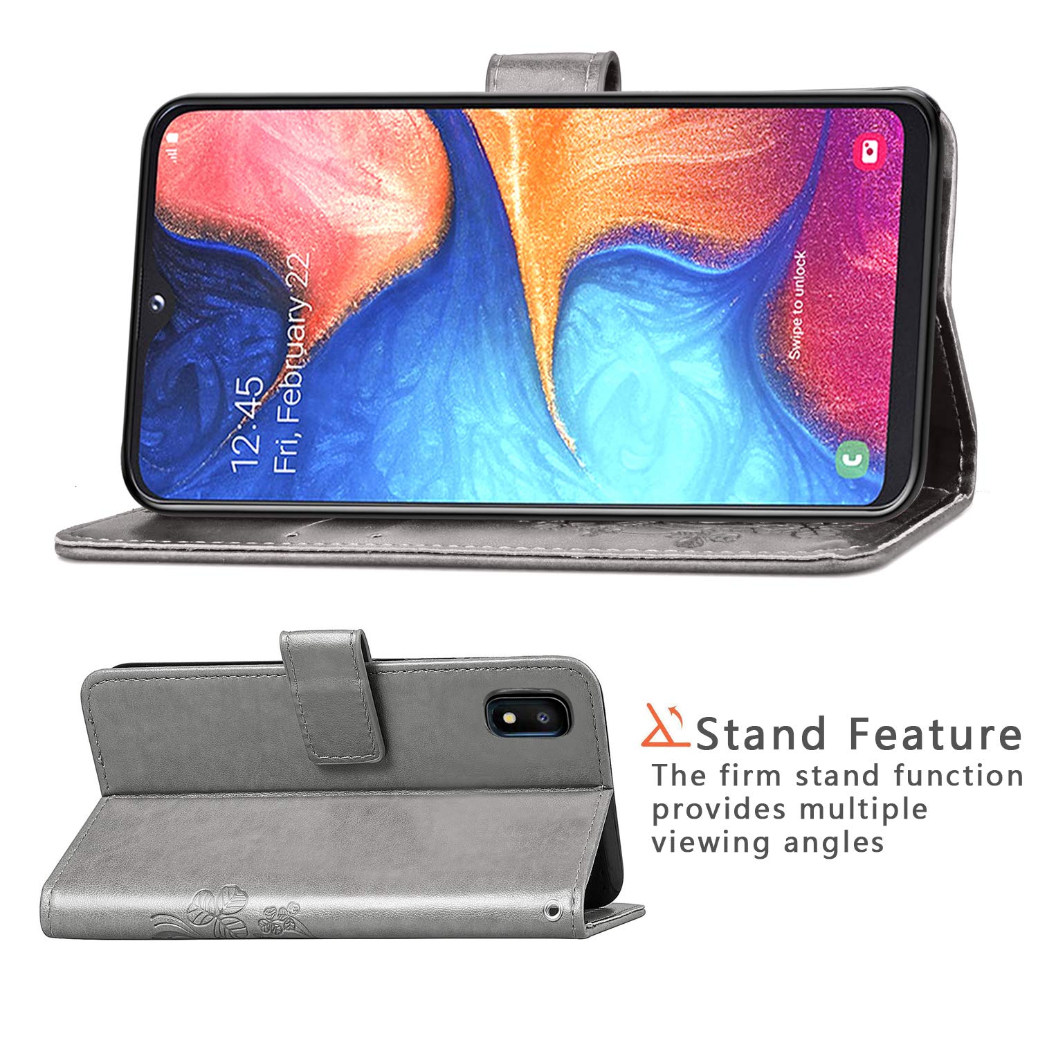 Halnziye Case for Samsung Galaxy A10E, Magnetic Closure Soft TPU Flip Leather Wallet Phone Case with Kickstand Card Slots Designed for Samsung Galaxy A10E Cover (Grey)