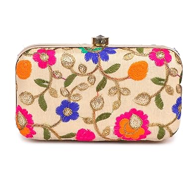 THE TAN CLAN Handicraft Party Wear Hand Embroidered Box Clutch Bag Purse For Bridal, Casual, Party, Wedding, Gift for Her