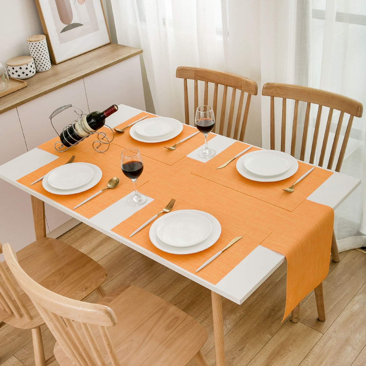 Fall Placemats Place Mat Orange Table Mats Set of 4 Non Slip Easy to Clean Wipeable Crossweave Woven Vinyl Washable Place Mats for Dining Kitchen Restaurant Table: Home & Kitchen