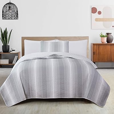 2-Piece Reversible Quilt Set with Shams, Ombre Striped Pattern