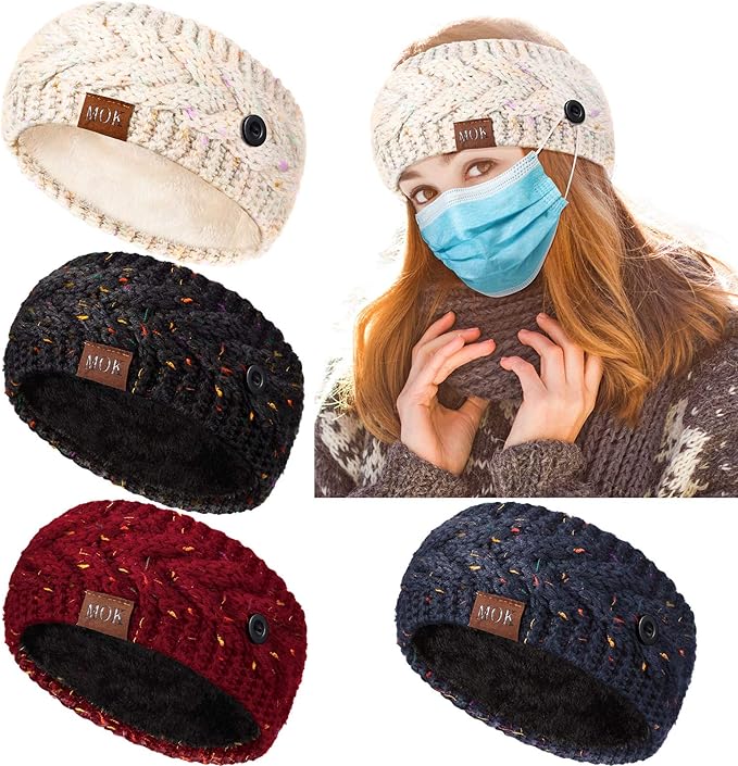 4 Pieces Women Winter Ear Warmer Headband Fleece Cable Knitted