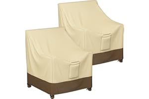 KIKCOIN Heavy Duty Patio Chair Covers Waterproof, 2 Pack Lounge Deep Seat Cover 35"W x 38"D x 31"H, Heavy Duty Lawn Patio Outdoor Furniture Covers Waterproof with Air Vents for All Weather, Khaki & Brown