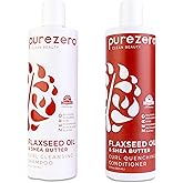 Purezero Flaxseed Oil & Shea Butter Shampoo and Conditioner Set - Curl Care - For Curly Hair Detangle & Defrizz - Zero Sulfates/Parabens/Dyes -100% Vegan & Cruelty Free - Great For Color Treated Hair