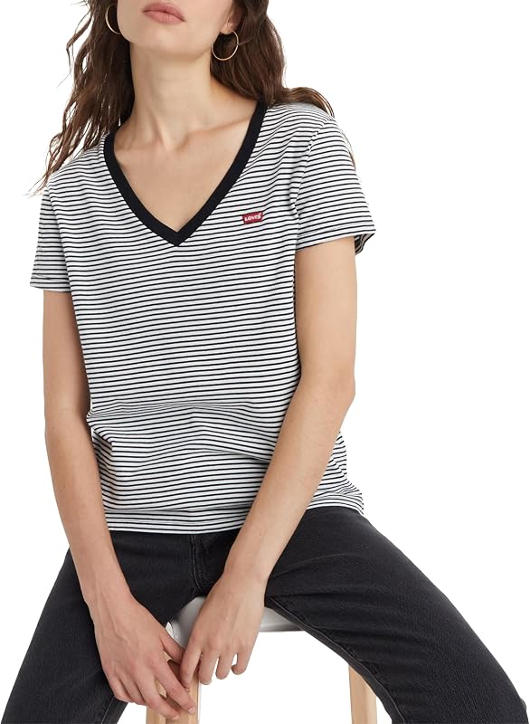 Perfect V-neck, T-shirt Donna, Annalise Stripe Cloud Dancer, S — foto 7 di 8