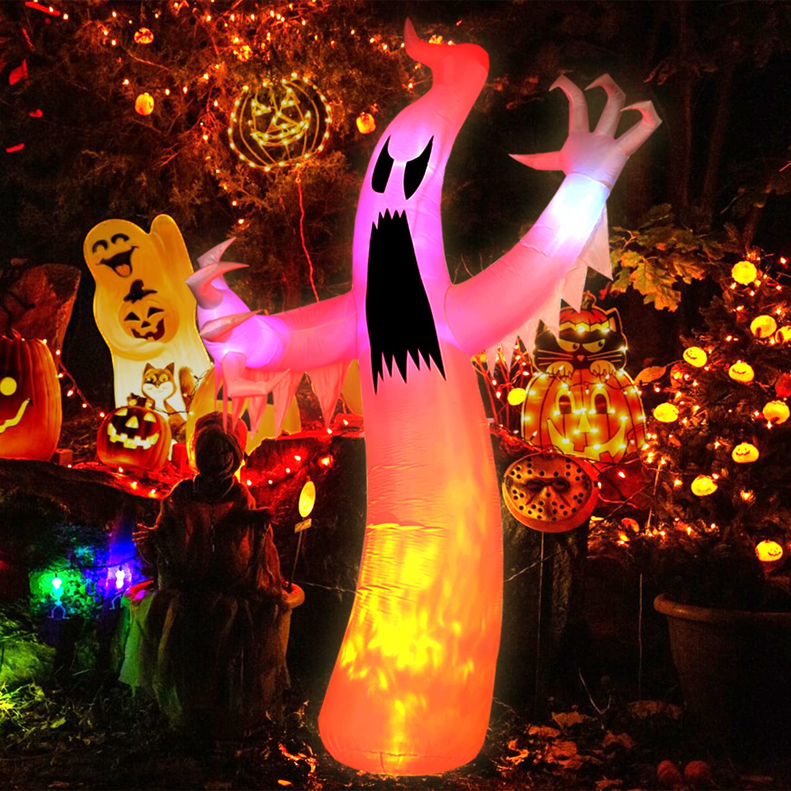 Photo 1 of 12FT Halloween Inflatables Colorful Ghost Outdoor Halloween Decoration Blow Up for Halloween Outdoor Yard Decorations, Garden, Lawn