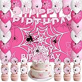 42pcs Spider Party Supplies Pink Movie Characters Party Decorations Include Spider Balloons,Banner,Cake Topper,Backdrop for Girls and Kids Spider Themed Birthdays and Adventures