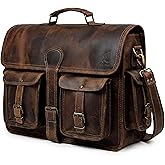 cuero Leather Messenger Bag for Men, 16 Inch Laptop Crossbody, Vintage Handmade Leather Shoulder Satchel Bag for Men, Full Grain Business Briefcase for Office/Work/Travel - Brown