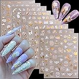 White Flowers Nail Art Stickers, Holographic 3D
