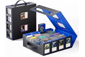 Dufvrpe Trading Card Storage Box – 3500+ Magnetic MTG Deck Box with Handle,Commander & Toploader Display, Dice Box,4 Dividers & 30 Color Labels – Fits for TCG,MTG,Yu-Gi-Oh and Sport cards(Black/Blue)