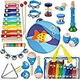 Raimy Kids Musical Instruments Set - Wooden Percussion Instruments Toy for Toddler Baby, Preschool Educational Music Toys for Boys and Girls with Carrying Bag (Blue)