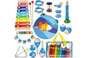 Raimy Kids Musical Instruments Set - Wooden Percussion Instruments Toy for Toddler Baby, Preschool Educational Music Toys for Boys and Girls with Carrying Bag (Blue)