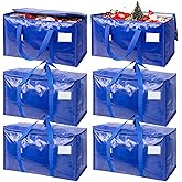 TICONN 6 Pack Extra Large Moving Bags Heavy Duty with Zippers & Carrying Handles, Durable Storage Bags Moving Boxes for Closet Organizers and Storage (6 Pack, Blue)