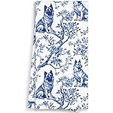 WAITPI Chinoiserie German Shepherd Kitchen Towels, German Shepherd Gifts Hand Towels for Bathroom, Grand Millenial Floral Dog Decorative Hand Tea Dish Towels for Kitchen Bathroom Decor 16x24in
