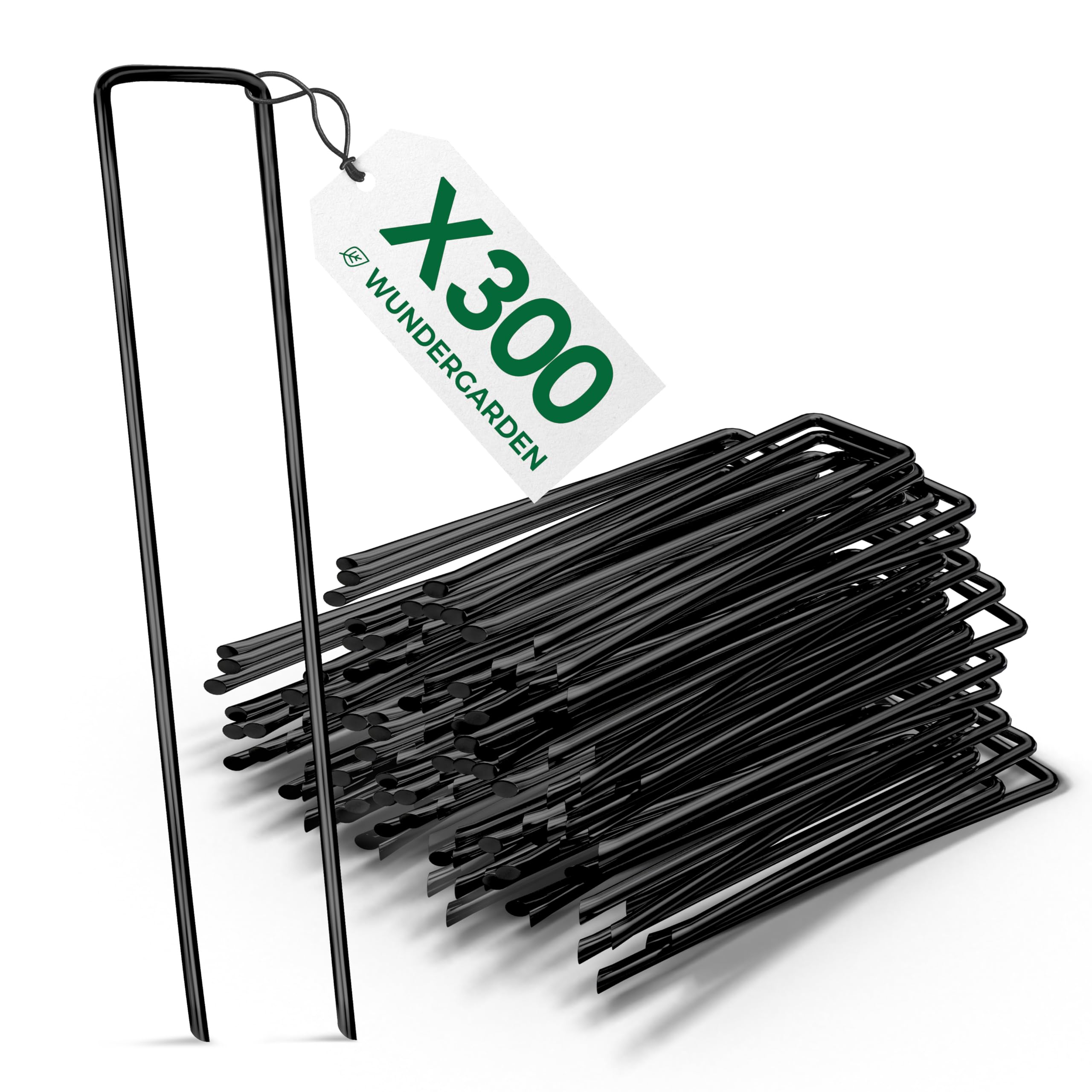WUNDERGARDEN Pack of 300 x 6''/150mm 11 Gauge U-shaped multi-purpose steel Garden Securing Pegs - Ideal for securing weed fabric, landscape fabric, netting, ground sheets and fleece