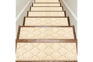 BAGAIL BASICS BAGAIL Soft Stair Treads Non-Slip for Wooden Steps, 15pcs 28"x9" Peel and Stick Carpet Stair Treads for Hardwood & Tile Floors, Reusable & No Residue Stair Runner for Kids, Elders and Pets, Warm Sand