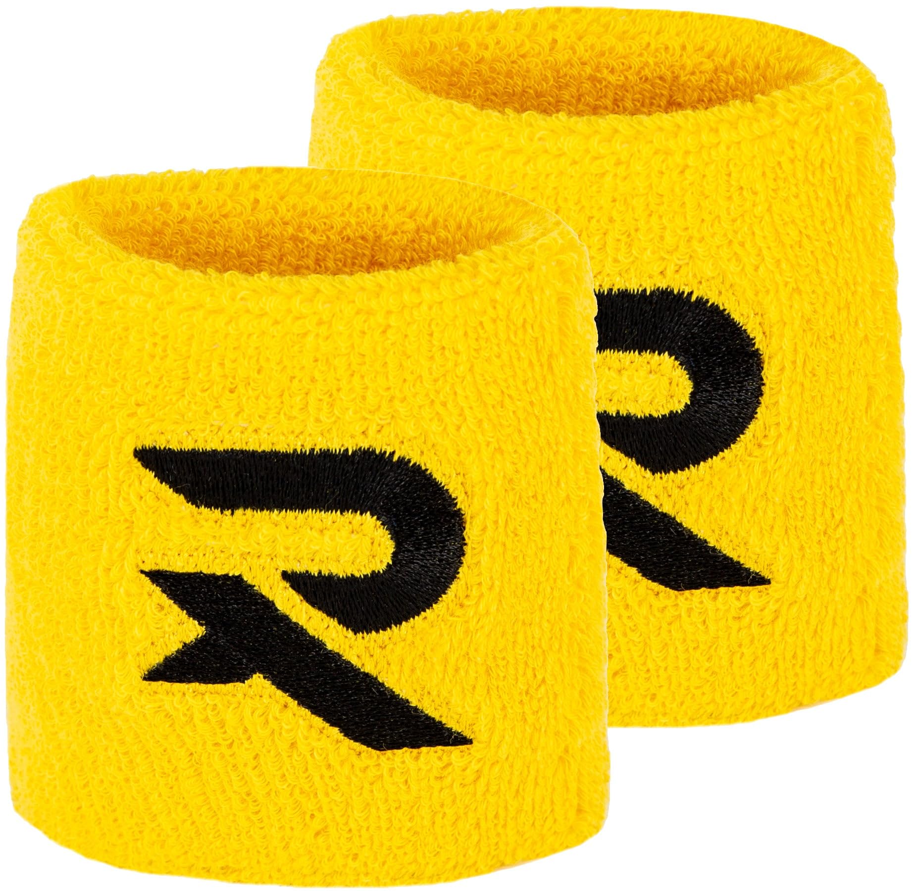 Raquex Sports Wristbands (7 Colours, 2 Widths) - Soft, Stretchy Cotton. Padel, Tennis, Squash, Running Sweat Bands - Machine Washable (Yellow, Pair Wristbands)