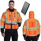 SRsafety Safety Heated Jacket,Waterproof Safety Jacket for Men with Pockets, Reflective High Visibility Safety Jackets