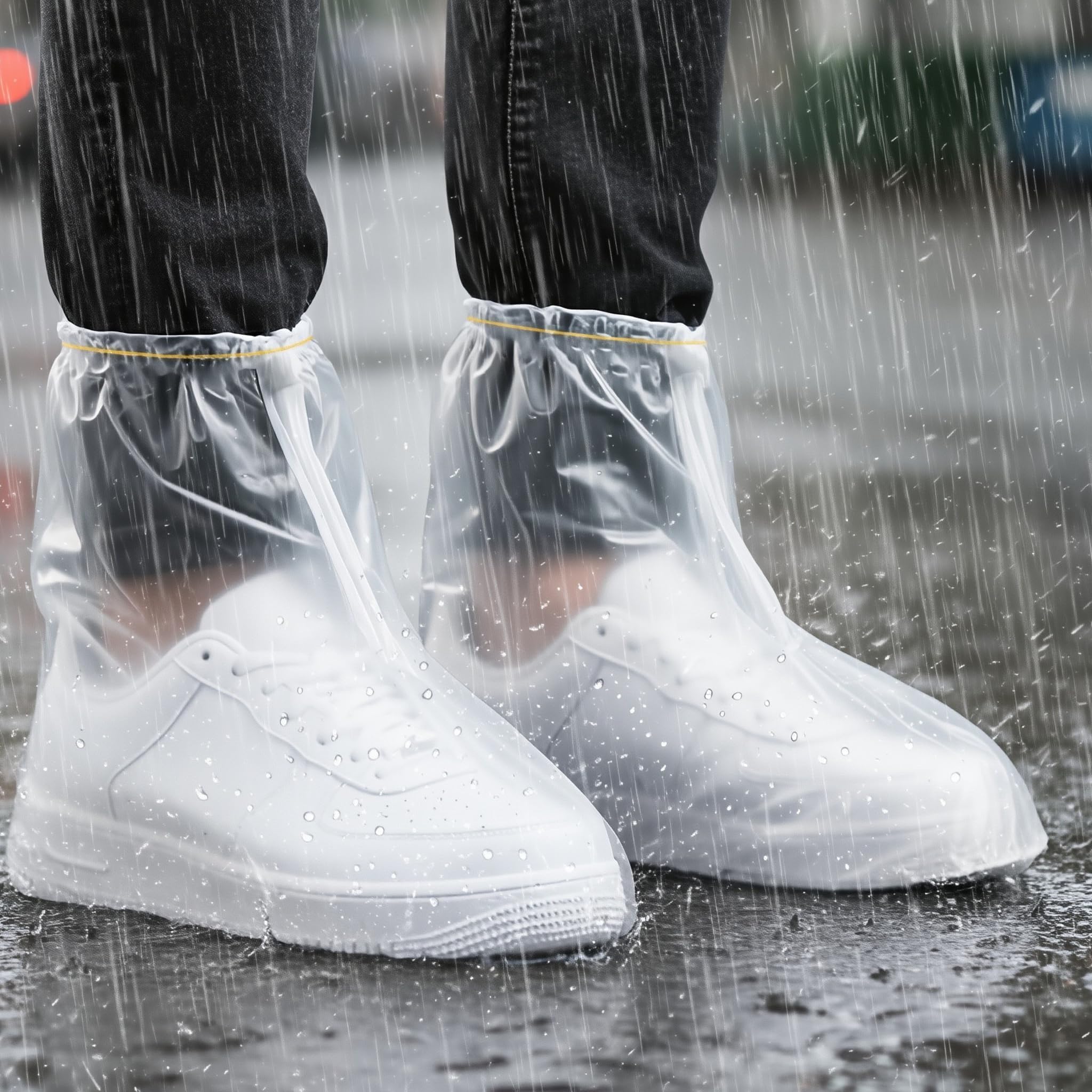 Photo 1 of 10PCS Shoe Covers for Rain, 5 Pair Rain Shoe Covers Portable Waterproof Rain Cover for Shoes Outdoor Indoors Overshoes (Transparent)