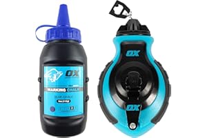 OX Tools Professional Chalk Line Reel & Chalk Powder Combo Pack, 6-to-1 gear ratio, 100' 8 Strand Strong compact chalk line and Blue Chalk Powder | P503502