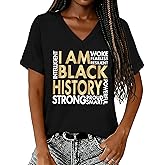 FlowFem Black History Shirts for Women Black History Month V-Neck T-Shirt African American Tee Tops