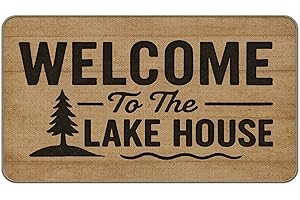 Welcome to The Lake House Door Mat, Lakes Lovers Gifts Doormat Indoor Outdoor Entrance Porch, Retro Lake House Welcome Mats f