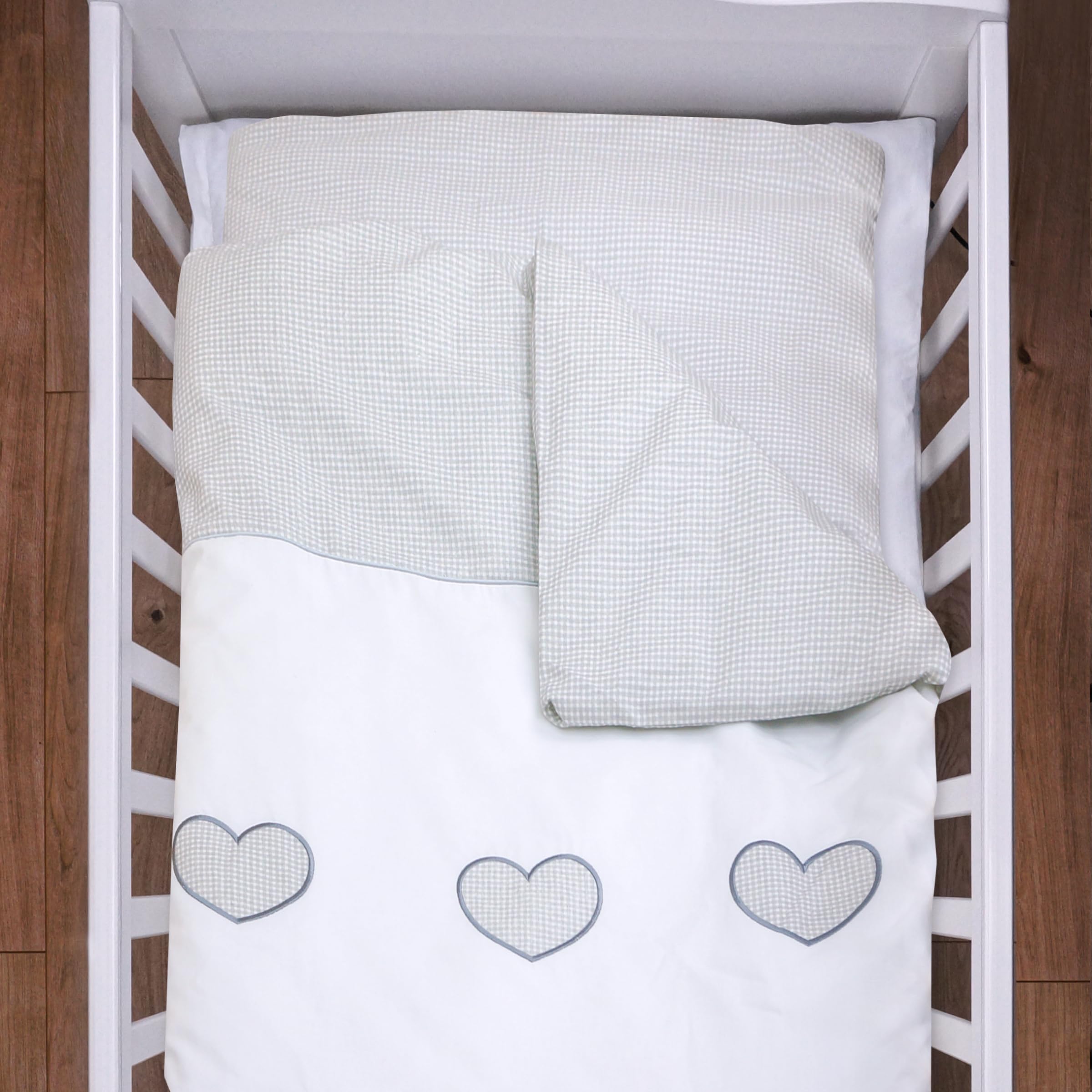 Baby Comfort 2 Pcs Kids Cotton Duvet Cover Pillowcase Bedding Set for Cot Bed 135 x 100 cm 12M+ (Heart Grey) — image 1