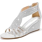 Gufobela Women Wedge Sandals Sparkly Rhinestone Open Toe Fashion Dressy Sandals Evening Wedding Prom Shoes