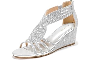 Gufobela Women Wedge Sandals Sparkly Rhinestone Open Toe Fashion Dressy Sandals Evening Wedding Prom Shoes