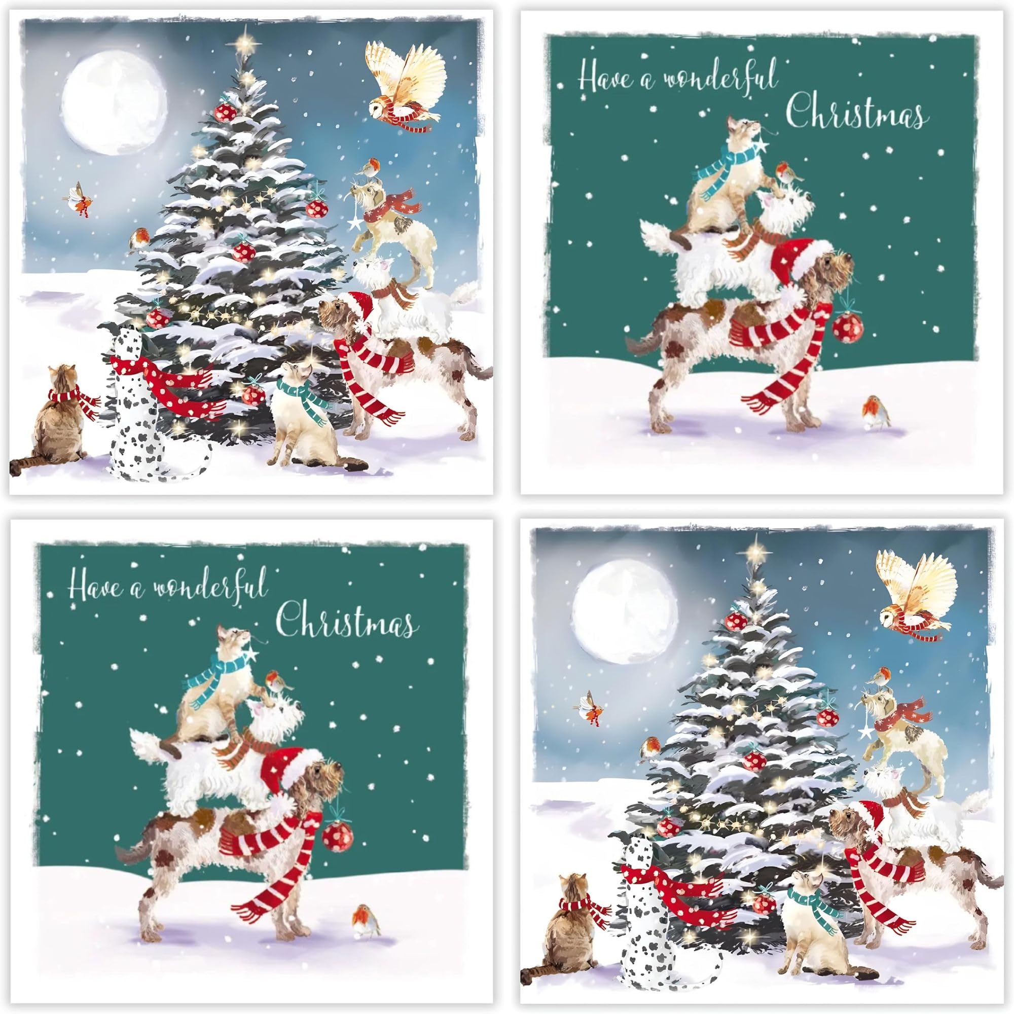 GBCC Charity Christmas Cards Box of 20 - Festive Dogs & Cats in the Snow - Assorted Premium Greeting Cards Multipack with Envelopes - 10 Each of 2 Designs - Supporting UK Charities