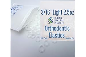 Orthodontic Elastic Rubber Bands - 100 Pack - Clear Latex Free - Sonic Dental Supply - Made in USA (3/16" Light 2.5 oz)