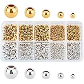 PH PandaHall 2340pcs 5 Size Smooth Round Metal Beads Golden Silver Tiny Spacer Round Beads Seamless Loose Ball Beads for Summer Hawaii Stackable Necklace, Bracelet, Earring Making 2.4/3/4/5/6mm