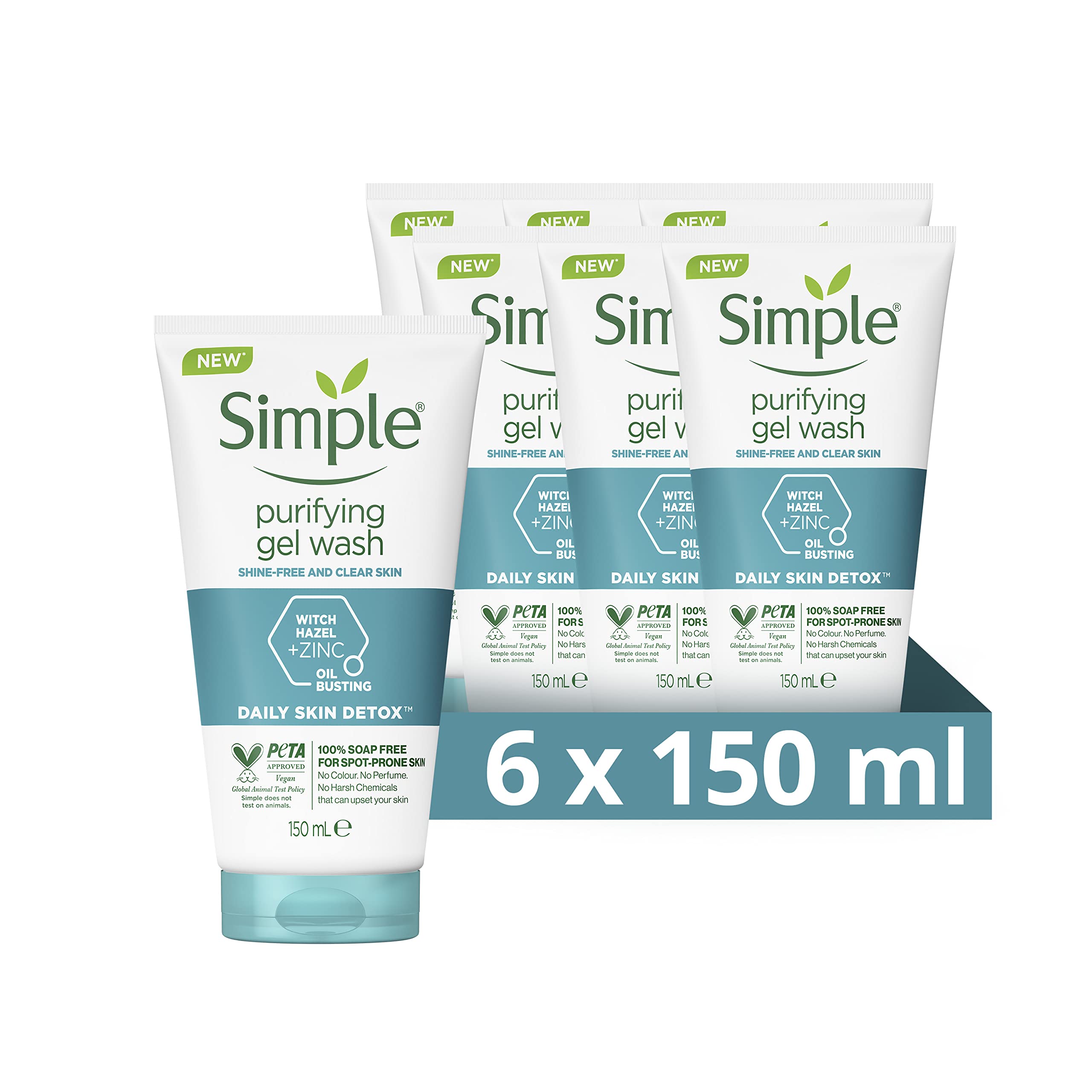 Simple Daily Skin Detox Purifying with thyme, zinc & witch hazel Face Wash cleanser for oily, blemish-prone skin 150 ml