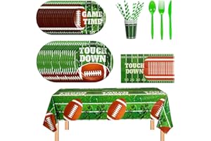 PEIKING 161CT Football Party Supplies Rugby Paper Plates Cups Straw Napkins Spoon Fork knives Tablecloth Touchdown Party Decorations Tableware for 20 Guests for Football Game Super Bowl Party Birthday Party