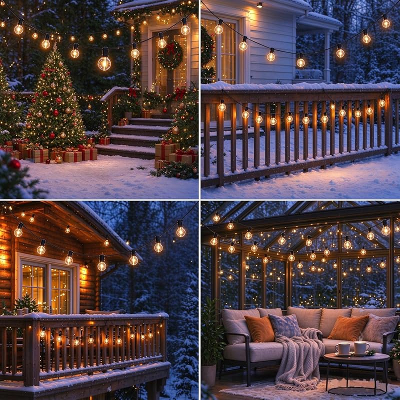 Lichterkette Led Außen Outdoor Strom: 13M Aussen Beleuchtung G40 Plastik Birnen Glühbirnen Balkon Pavillon Lichterketten Wetterfest Gartenbeleuchtung für Garden, Patio, Weddings, Parties — Foto 7 von 8