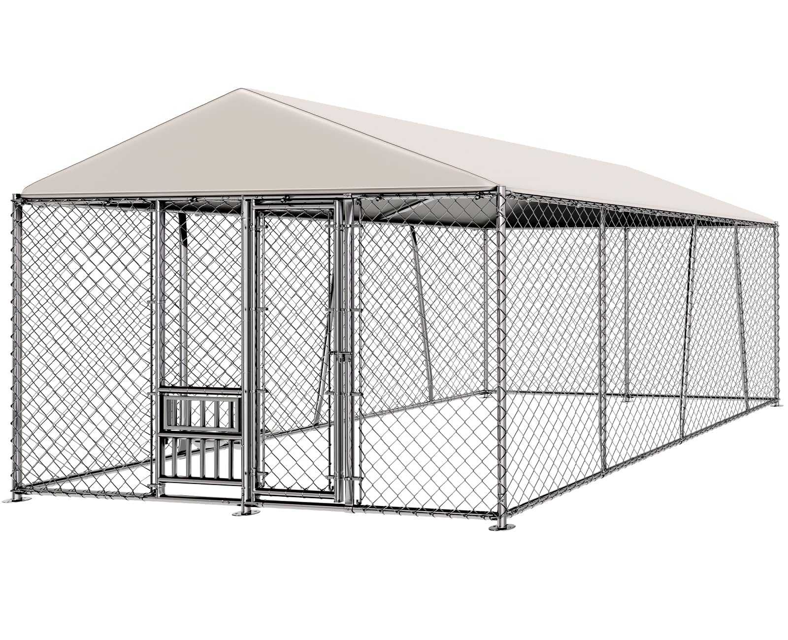 Photo 1 of **2 BOXES**Lyromix 10 x 15FT Large Outdoor Dog Kennel with Bowls, Dog Kennel Outside with Waterproof Cover Roof, Galvanized Heavy Duty Chain Link Dog Runs Cage Playpen for Outside with Secure Lock